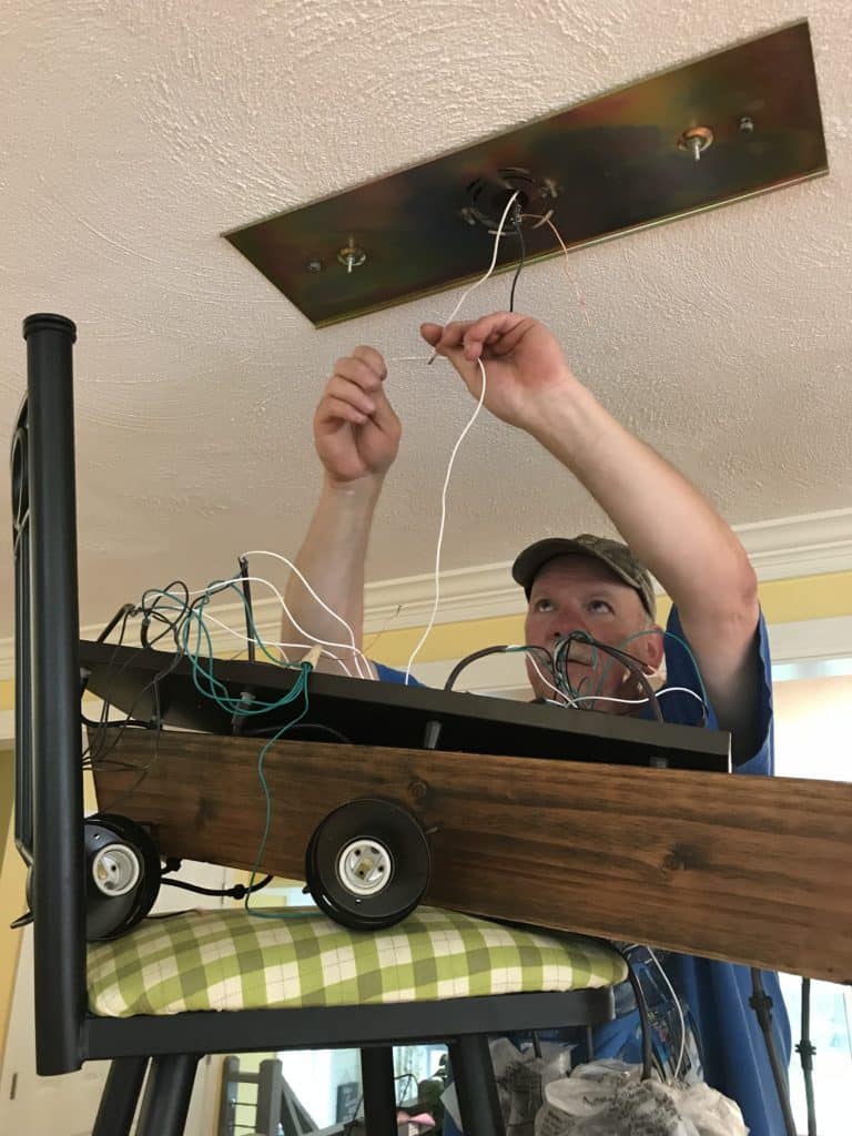 how to attach your wires from the planter box to the ceiling plate