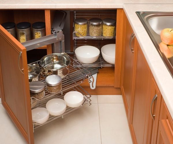 lower corner cabinets with pull out storage