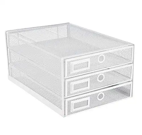 Annova Desk Organizer Wire Mesh 3 Tier Sliding Drawers Paper Sorter/Multifunctional/Premium Solid Construction for Letters, Documents, Mail, Files, Paper, Kids' Art Supplies - White