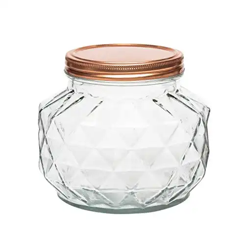 Amici Home Dakota Glass Canister | Food Storage Container with Metal Twist Top Lid | Glass Decorative Kitchen Jar with Geometric Design | 56 Ounce Capacity, Small