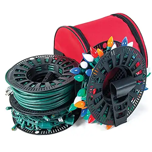 Wire and Christmas Lighting Storage Bag Includes 3 Spools, a Hanging Hook, and a Zipper Bag