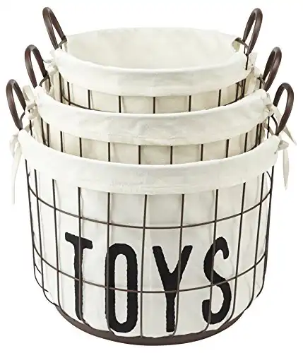 Mud Pie 3 Piece Wire and Canvas Toy Basket Set