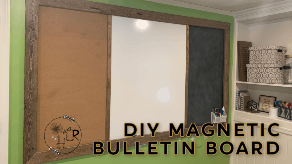 DIY magnetic bulletin board with magnetic chalk board, cork board, and dry erase board