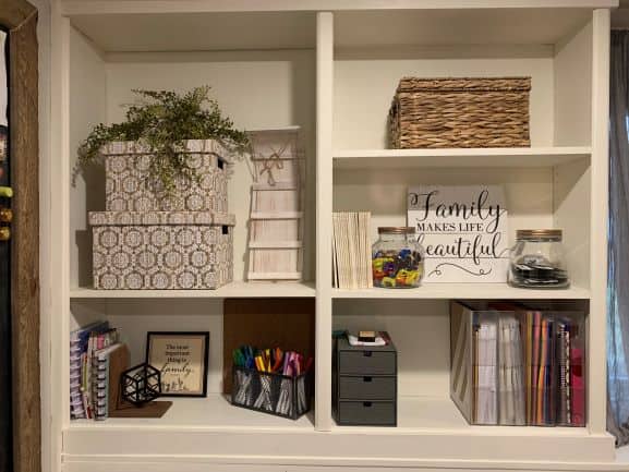 accessories on our farmhouse style bookcase